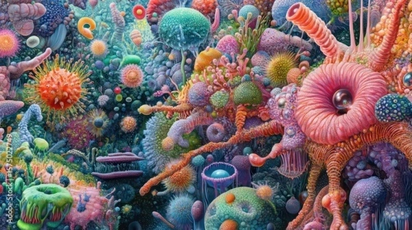 Fototapeta Microscopic World: A vibrant tapestry of cellular structures and organic forms