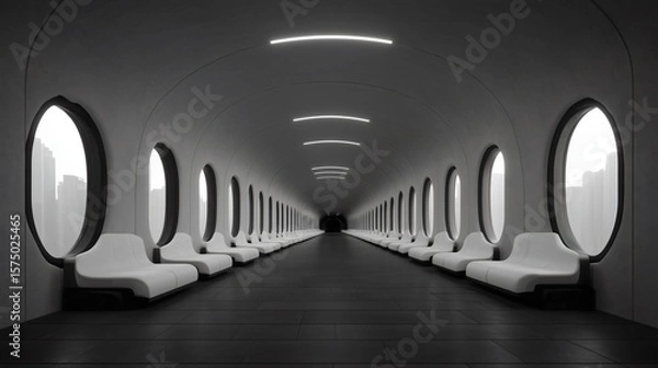 Obraz Long corridor with glass windows