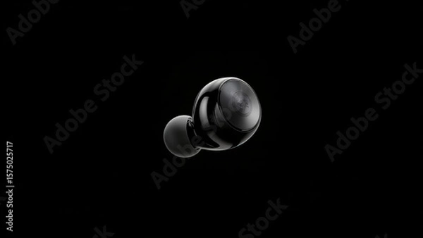Fototapeta Sleek Black Wireless Earbud with Subtle Reflective Logo on a Dark Seamless Background - High-Tech Audio