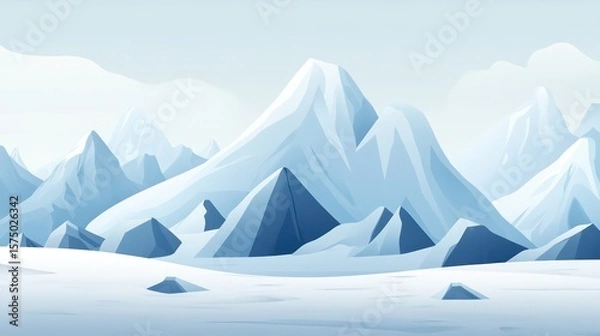 Fototapeta Snowy Mountain Range with Geometric Peaks and a Pale Blue Sky Backdrop