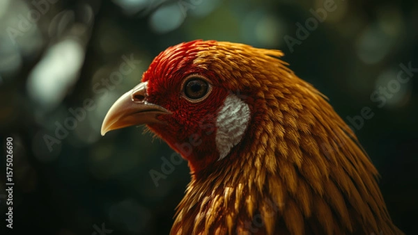 Fototapeta Close-up Profile of a Resplendent Golden Pheasant with Rich Plumage and Striking Features