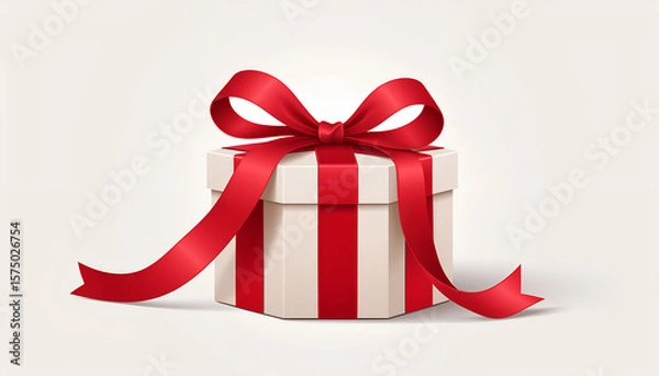 Obraz Festive Hexagonal Gift Box with Red Ribbon Bow