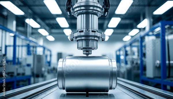 Fototapeta Precision Robotic Arm Working on Metal Component in Modern Factory