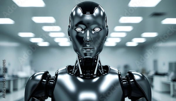 Fototapeta Modern AI Robot Humanoid in Scientific Laboratory Setting