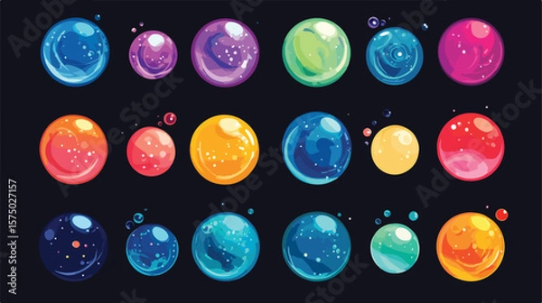 Fototapeta Bright and Playful Bubbles Icons Flat Vector Illustration