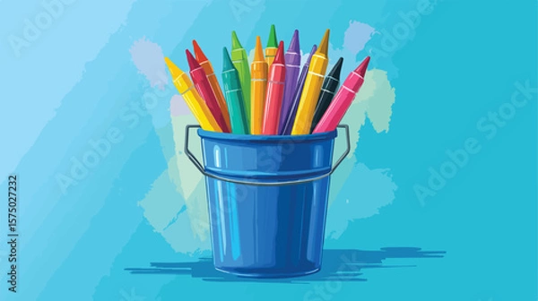 Fototapeta Colorful Bucket with Crayons Flat Vector Illustration