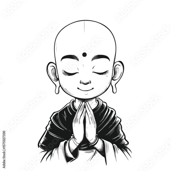 Fototapeta Buddha Cartoon Vector and Illustration in Black and White