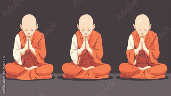 Fototapeta Serene Buddhism Monk in Meditation Pose - Flat Vector Illustration