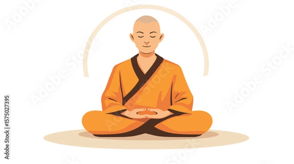 Fototapeta Buddhism Monk Meditating on Lotus Pose Flat Vector Illustration