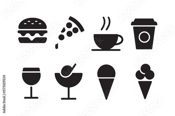 Fototapeta Collection of simple black food and drink icons on a white background