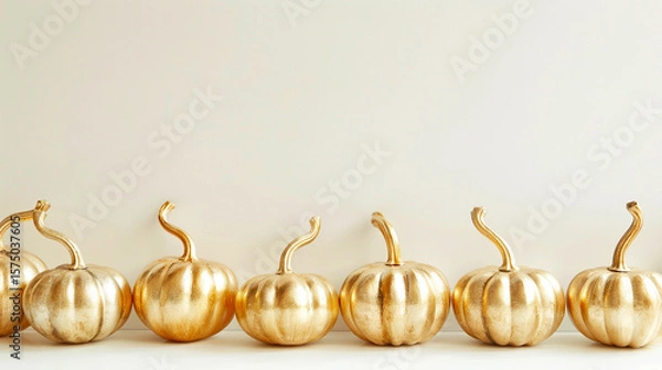 Obraz Elegant gold pumpkin border with soft autumn light on white background