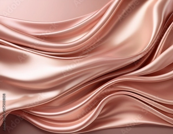 Fototapeta rose gold silk wavy fabric background with copy space generative ai