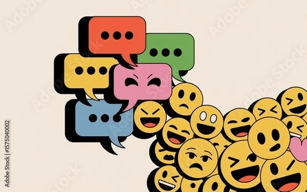 Fototapeta Social media communication concept with emojis and speech bubbles for online interaction