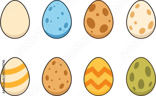 Fototapeta Colorful easter eggs set with cute patterns on white background