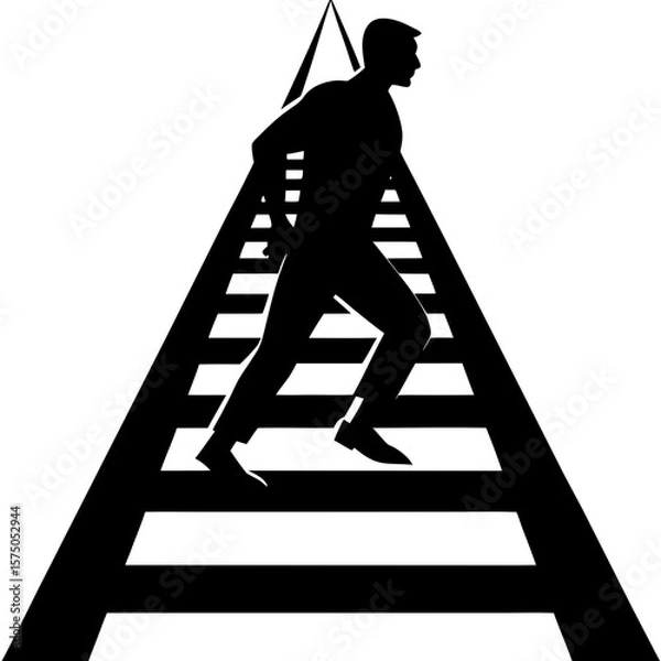 Fototapeta Man running on a ladder to success silhouette vector illustration