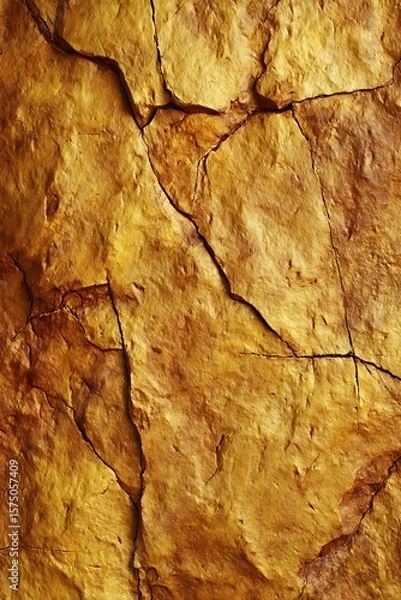 Fototapeta Golden rock with fissures and texture