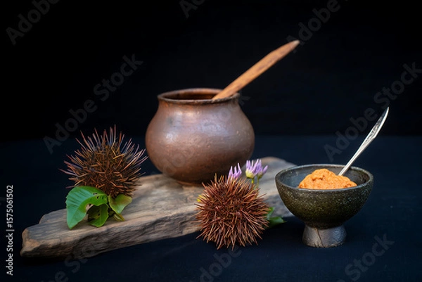 Obraz Sakhalin sea urchin. One of the delicacies, sea urchin meat is eaten raw, adding a little soy sauce
