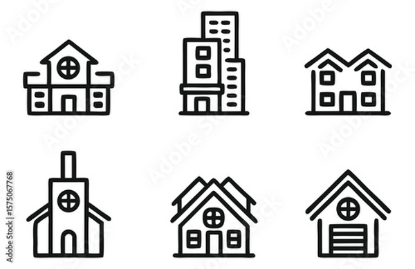 Fototapeta Building linear icons set