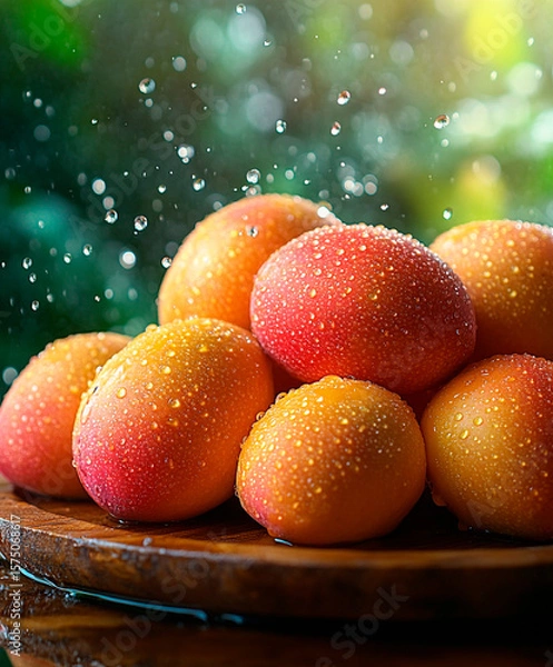 Fototapeta Mango in bow with drops of water 