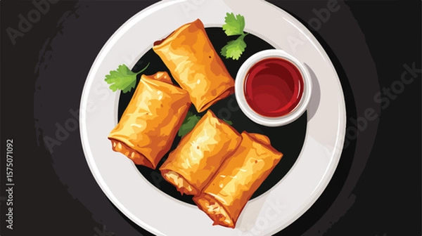 Fototapeta Delicious Top View of Fried Spring Rolls with Chicken