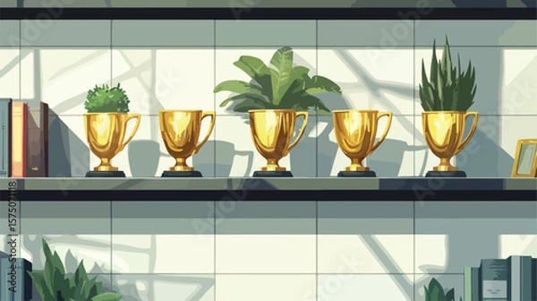 Fototapeta Realistic Trophy Awards Shelf Composition for Recognition Visuals