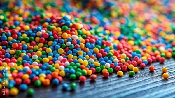 Fototapeta Colorful granules on a table, close up, table top,  close up, table top