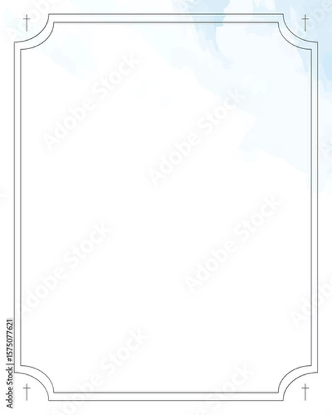 Fototapeta Funeral card. Empty frame with sky blue gradient and decorative lines.