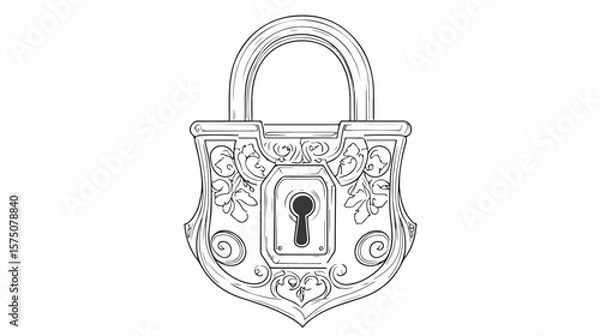 Obraz Minimalist Line Art Lock Icon on White Background