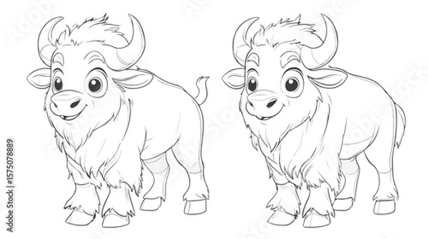 Obraz Cute Little Bison Cartoon Character Coloring Page for Kids