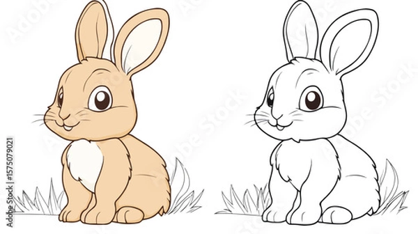 Obraz Cute Little Rabbit Cartoon Character Coloring Page for Children