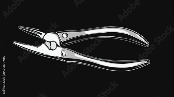 Obraz Precision Black and White Long Nose Plier Flat Vector Icon