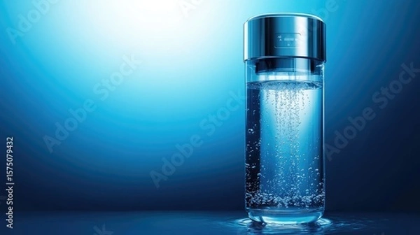 Obraz A clear glass bottle of water with bubbles in it
