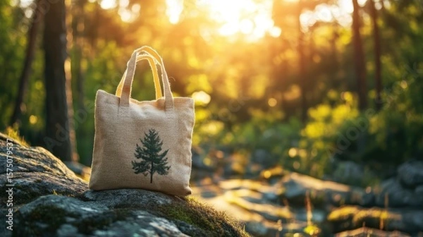 Obraz A bag with a tree on it is sitting on a rock