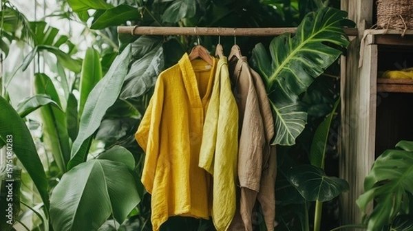 Obraz Two yellow and brown shirts hanging on a rack