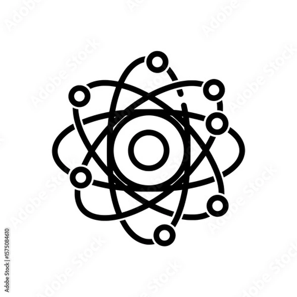 Fototapeta Atomic structure symbol with orbiting electrons in minimalist style