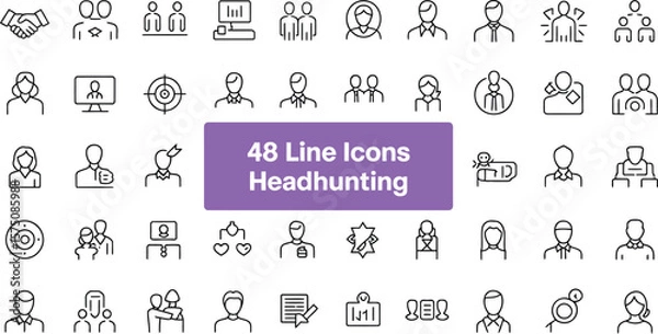 Fototapeta A collection of forty eight line icons representing headhunting and recruitment themes