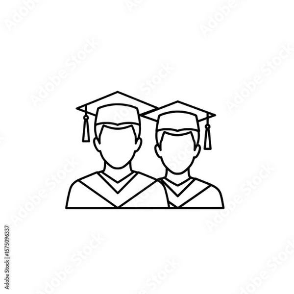 Fototapeta Two graduates wearing caps and gowns with a proud expression