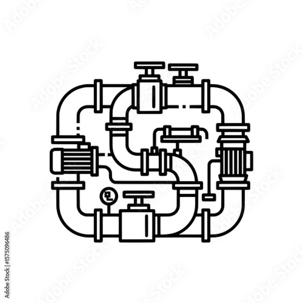 Fototapeta Industrial piping system in flat style for technical illustrations and diagrams