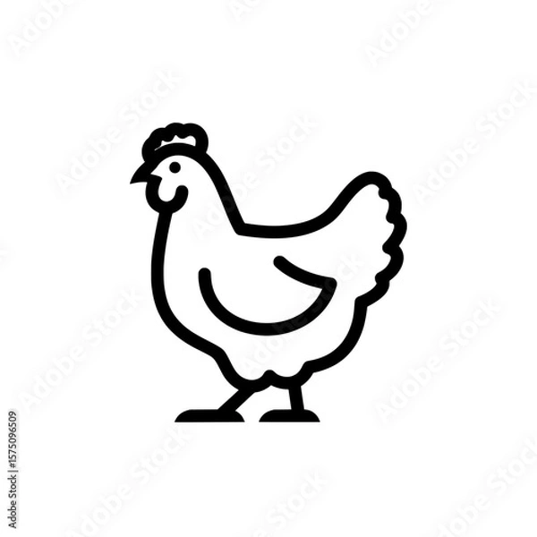 Fototapeta Simple black outline of a chicken standing on a solid background