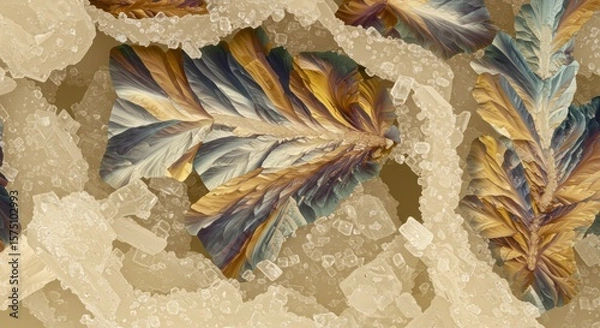 Fototapeta Microscopic crystals displaying complex structures and vibrant iridescent colors creating a