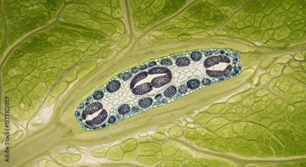Fototapeta Microscopic view showcasing a leaf structure with intricate cellular details for education and