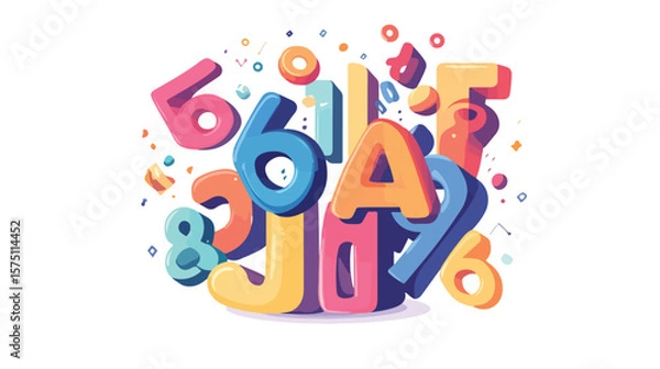 Fototapeta Vibrant Numbers and Colors Flat Vector Illustration Centered