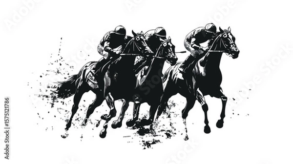 Obraz Dynamic Black and White Vector Illustration of Horse Racing