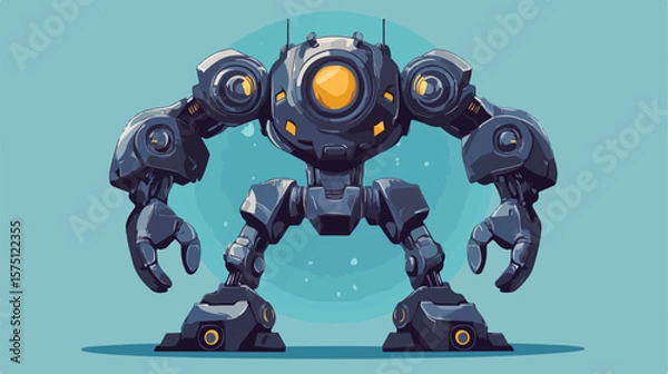 Obraz Futuristic Humanoid Robot with Fan Character Cartoon Illustration