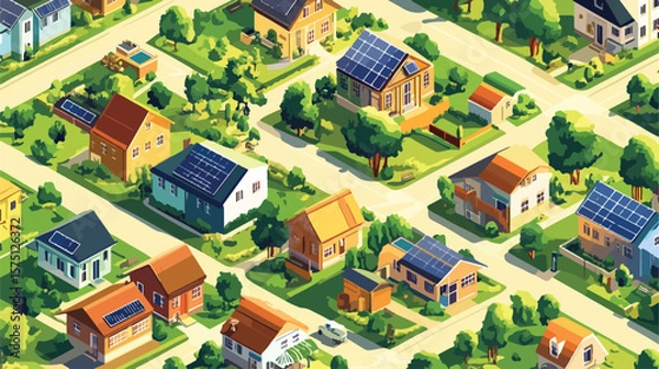 Obraz Isometric Solar Powered Rural Neighborhood Scene