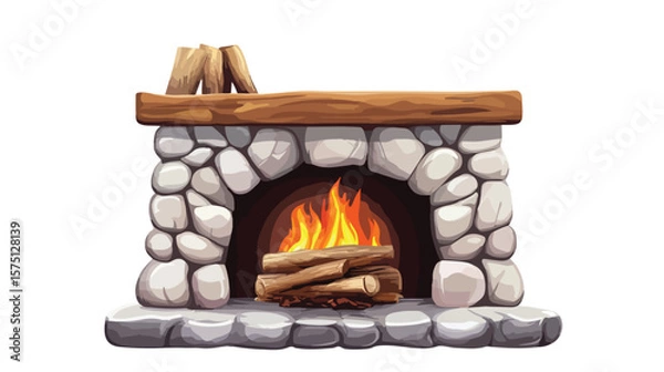 Obraz Modern Stone Fireplace with Hot Flame Vector Illustration