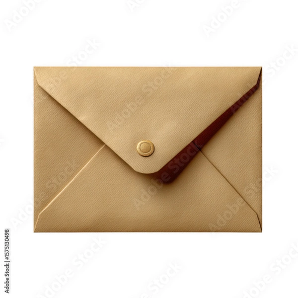 Fototapeta A luxurious gold envelope with a button closure, isolated on transparent background, perfect for invitations and elegant communication