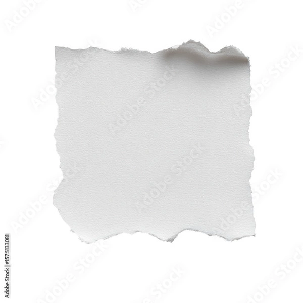 Fototapeta A square of white torn paper with a rough texture is isolated on transparent background