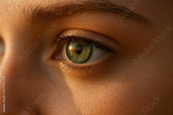 Obraz Captivating close-up of a green eye with intricate details illuminated by soft natural light