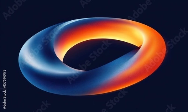 Fototapeta Smooth twisted torus shape with glowing gradient colors transitioning from cool blue to warm orange on a dark background creating a vibrant futuristic look